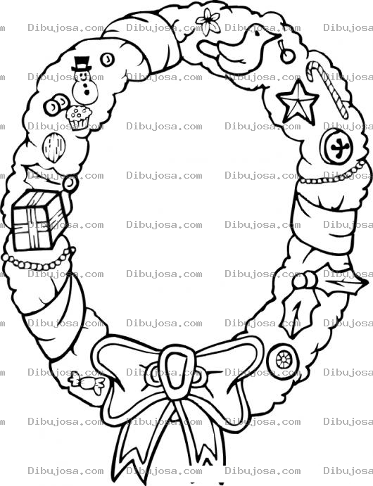 Dibujo para colorear Colorear Guirnalda De Pino De Navidad Adornada Con Juguetes Y Adornos Navidenos Para Pintar Y Colorear