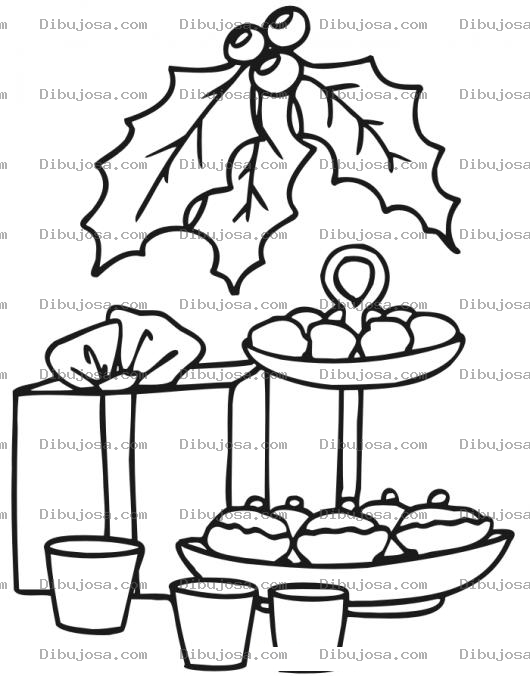 Dibujo para colorear Dibujo De Pastelitos Navidenos Y Un Regalito De Navidad Para Colorear Mesa De Navidad