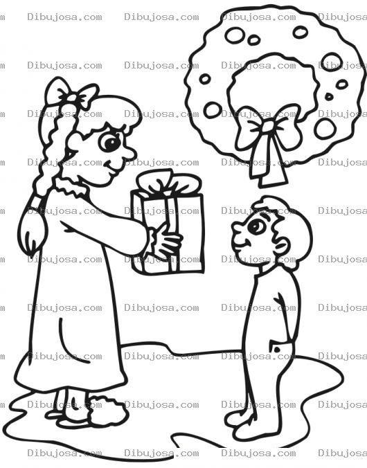 Dibujo para colorear Hermanita Dadivosa Dibujo De Hermana Mayor Dando Un Regalo A Su Hermanito En Navidad Para Pintar Y Colorear