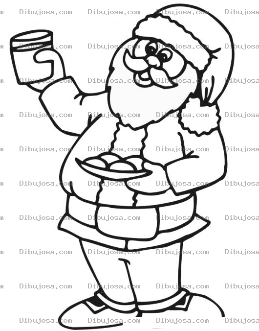 Dibujo para colorear Colorear A Santaclaus Con Vaso De Leche Y Galletas