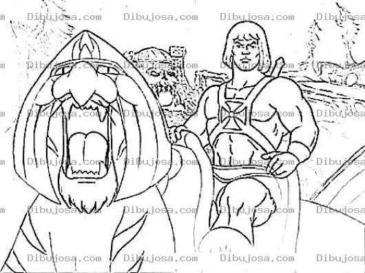 Dibujo para colorear Heman Y Su Tigre Verde Para Pintar Y Colorear Dibujo De He-man Montado Sobre Su Tigre Exmarico