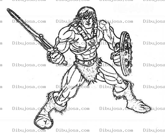 Dibujo para colorear Dibujo De Heman Para Pintar Y Colorear A Jiman Con Su Espada Y Su Escudo De He-man Ji Man Himan He Man Hi-man Hi Man