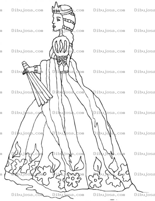 Dibujo para colorear Colorear Princesa Con Vestido Largo