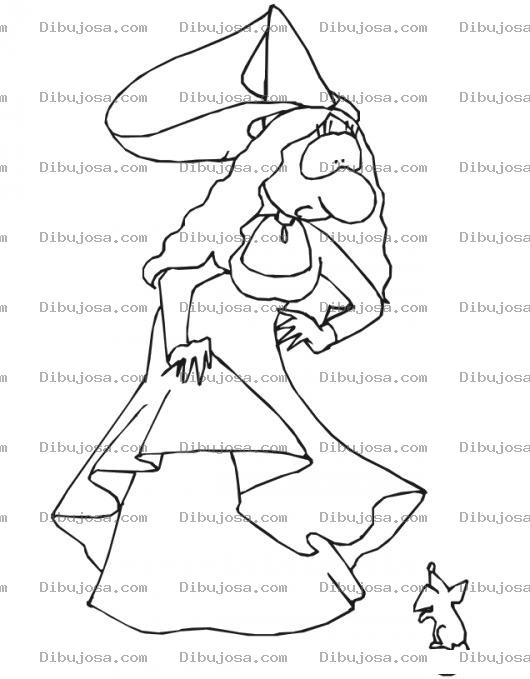 Dibujo para colorear Princesa Narigona Asustada Por Un Raton Para Pintar Y Colorear
