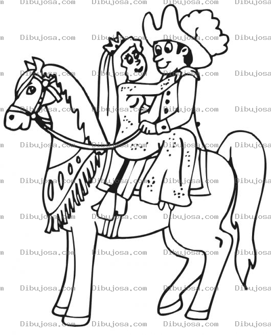 Dibujo para colorear Dibujo De Princesa Robada Por Un Mosquetero Para Pintar Y Colorear
