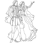 Dibujo para colorear Dibujo De Princesa Caminando A La Par De Un Principe Y Mostrandole Su Castillo Por Si Acaso El Principe Se Desea Casar Con Ella