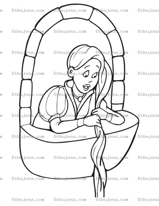 Dibujo para colorear Dibujo De La Princesa Rapunzel Exprimiendose El Pelo En La Ventana Porque Aun No Existian Las Secadoras De Pelo