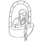 Dibujo para colorear Dibujo De La Princesa Rapunzel Exprimiendose El Pelo En La Ventana Porque Aun No Existian Las Secadoras De Pelo