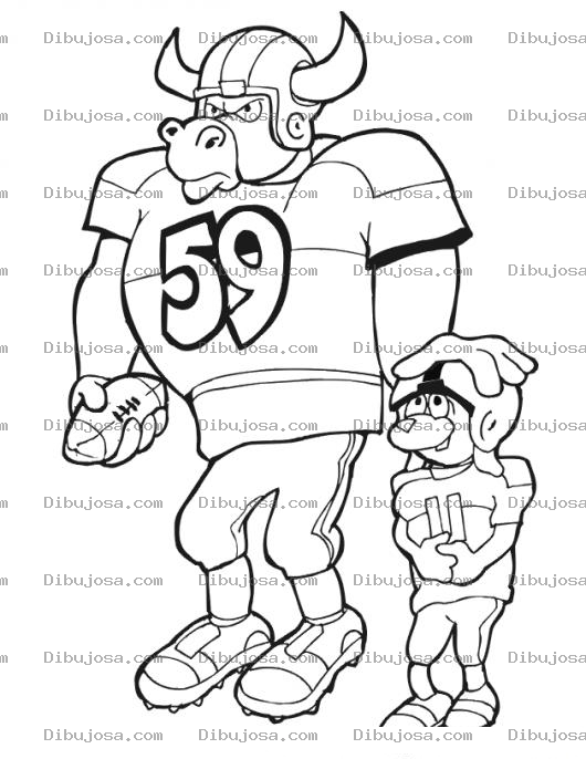 Dibujo para colorear Toro59 Dibujo De Un Toro Jugador De Futbolamericano Con Un Nino Para Pintar Y Colorear Toro De La Nfl Con El Numero Cincuentinueve
