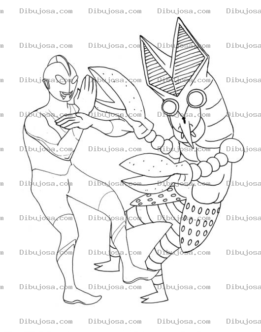 Dibujo para colorear Dibujo De Ultraman Agarrandose Con Un Monstruo Para Pintar Y Colorear A Ultra Man