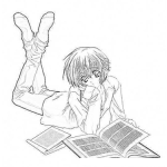 Dibujo para colorear Dibujo Manga De Chico Japones Leyendo Un Libro Para Pintar Y Colorear