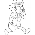 Dibujo para colorear Vendedor Impuntual Dibujo De Vendedor Atrasado Caminando Rapido Y Excusandose Con Su Cliente Por Celular Para Pintar Y Colorear Vendedor Apresurado Y Preocupado Porque Va A Perder La Venta Por Impuntual