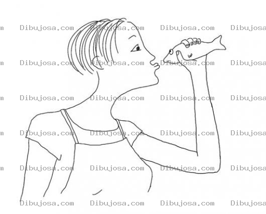 Dibujo para colorear Dibujo De Mujer Besando A Un Pescadito Para Pintar Y Colorear Beso En La Boca A Un Pez