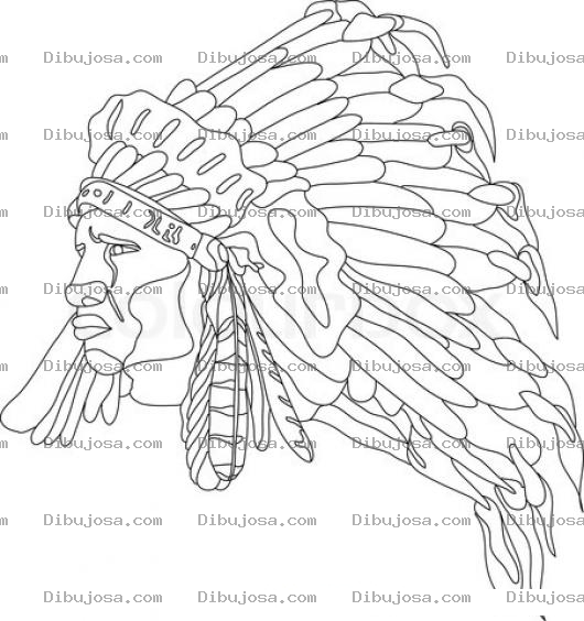 Dibujo para colorear Indio Con Cabellera De Plumas Para Colorear