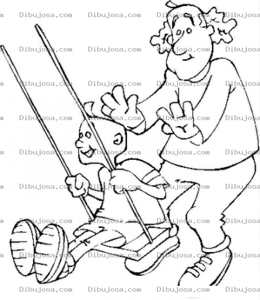 Dibujo para colorear Dibujo De Papa Columnpiando A Su Hijo En Un Columpio Para Pintar Y Colorear Papa Compartiendo Con Su Hijo