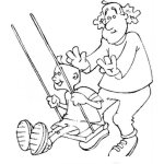 Dibujo para colorear Dibujo De Papa Columnpiando A Su Hijo En Un Columpio Para Pintar Y Colorear Papa Compartiendo Con Su Hijo