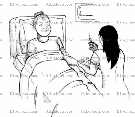 Dibujo para colorear Hospitalizacion Dibujo De Una Enfermera Inyectando A Una Abuelita Para Pintar Y Colorear Viejita Enferma En Hospital