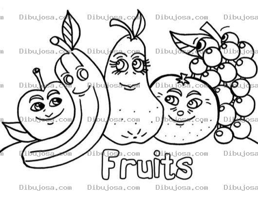 Dibujo para colorear Colorear manzana banano pera naranja y uvas