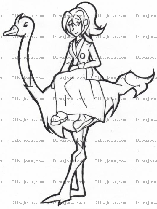Dibujo para colorear Dibujo De Una Chica Montada Sobre Una Avestruz Para Pintar Y Colorear