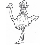 Dibujo para colorear Dibujo De Una Chica Montada Sobre Una Avestruz Para Pintar Y Colorear