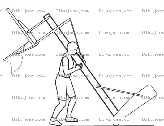 Dibujo para colorear Canasta De Basket Ball Con Tablero Y Poste Para Pintar Y Colorear Muchacho Colocando Un Tablero De Basquetbol