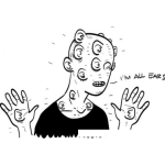 Dibujo para colorear Soy Todo Oidos Dibujo De Un Muchacho Deforme Lleno De Orejas En Todo El Cuerpo Para Pintar Y Colorear Hombreorejas