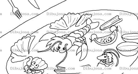 Dibujo para colorear Dibujo De Mariscada Pata Pintar Y Colorear Un Plato De Mariscos