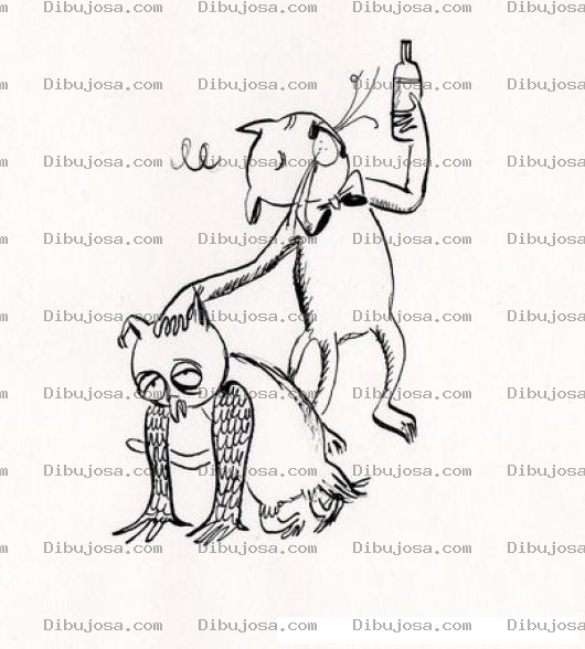 Dibujo para colorear Tecolote Bolo Dibujo De Buho Y Gato Borrachos Para Pintar Y Colorear