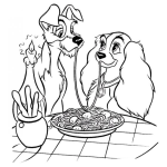 Dibujo para colorear La Dama Y El Vagabundo Dibujo Del Vagabundo Y La Dama Comiendo Espagetis Juntos Para Pintar Y Colorear