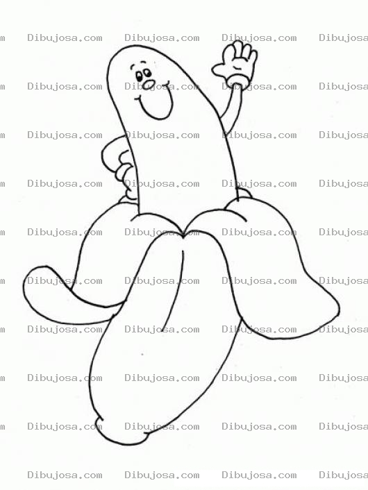 Dibujo para colorear Colorear Banano Pelado Feliz