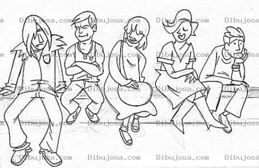 Dibujo para colorear Parada De Bus Dibujo De Gente Sentada En La Acera Para Pintar Y Colorear Personas Esperando La Camioneta