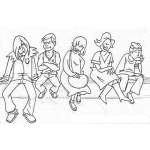 Dibujo para colorear Parada De Bus Dibujo De Gente Sentada En La Acera Para Pintar Y Colorear Personas Esperando La Camioneta