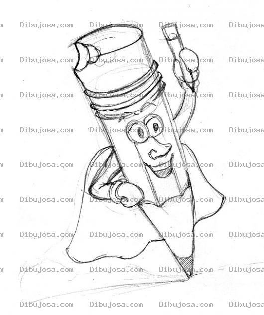 Dibujo para colorear Dibujo De Super Lapiz Para Pintar Y Colorear Lapiz Gastado y Mordido Con Capa Y Con Un Lapicito