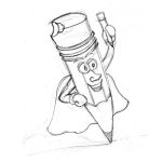 Dibujo para colorear Dibujo De Super Lapiz Para Pintar Y Colorear Lapiz Gastado y Mordido Con Capa Y Con Un Lapicito