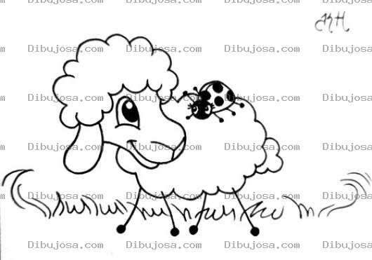 Dibujo para colorear Oveja Con Mariquita Para Pintar Y Colorear Ovejamariquita