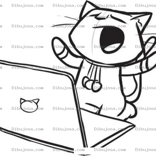 Dibujo para colorear Gatolaptop Dibujo De Gato Con Laptop Para Pintar Y Colorear Gatito Con Una Notebook Marca Cat