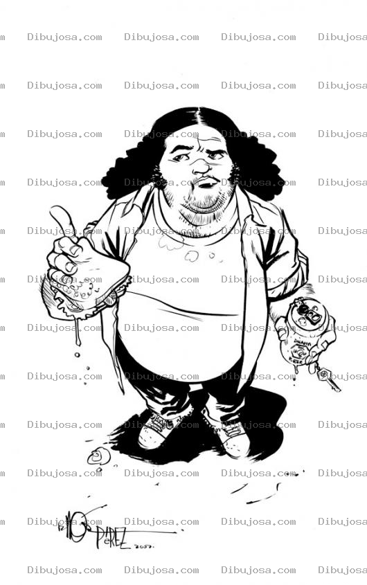 Dibujo para colorear Dibujo De Gordo Gloton Enojado Amenazando Con Un Dedo Para Pintar Y Colorear Comida Chatarra
