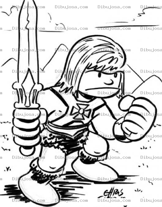 Dibujo para colorear Hemankid Dibujo De Caricatura De Heman Para Pintar Y Colorear A He-man Cuando Era Nino He-kid Hekid Henino