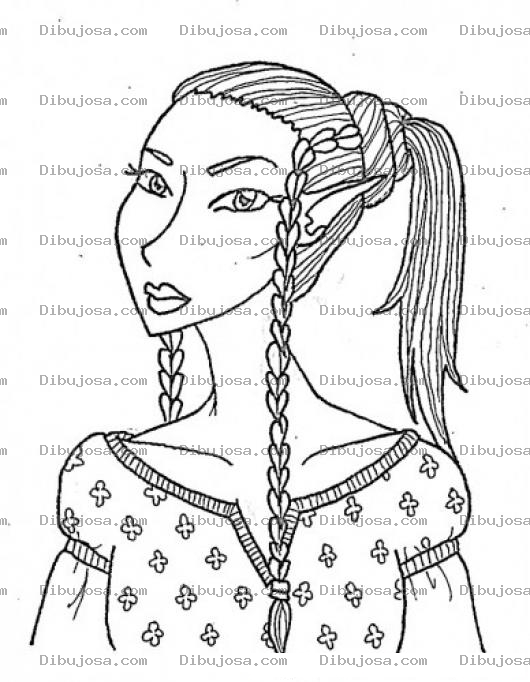 Dibujo para colorear La Hija De Spok Dibujo De Chica Avatar Con Trenzas Para Pintar Y Colorear Mujer Con Orejas Puntiagudas