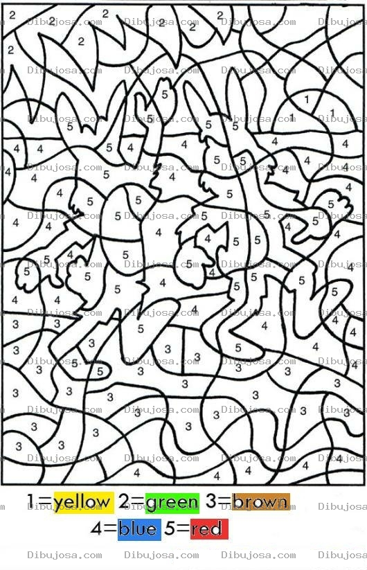 Dibujo para colorear Colorear Por Numeros En Ingles Dibujo Para Pintar Por Numeros Figura Escondida Con Estos Colores 1amarillo 2verde 3cafe 4azul Y 5rojo