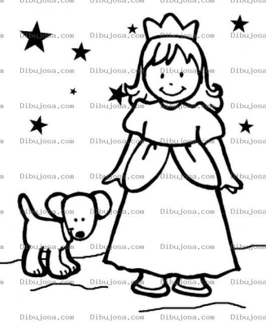 Dibujo para colorear Perrito Con Princesa Para Pintar Y Colorear Prinsecita Con Su Perrito