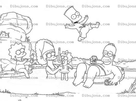 Dibujo para colorear Dibujo De Homero Y Su Familia Disfrutando Del Verano Para Pintar Y Colorear A Homerosimpson Y Su Familia En La Playa