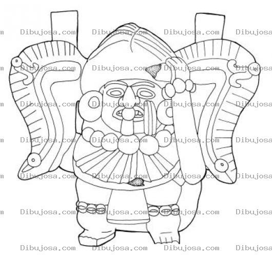 Dibujo para colorear Dibujo Maya De Hombre con rejas de Elefante Para Pintar Y Colorear