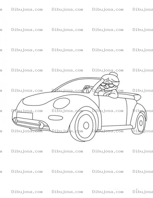 Dibujo para colorear Dibujo De Abuelita En Carro Convertible Para Pintar Y Colorear