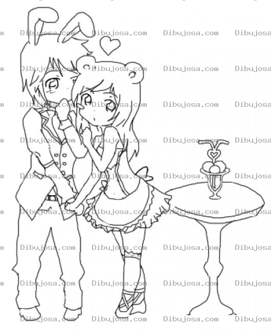 Dibujo para colorear Dibujo De Mesera Osita Con Su Novio Conejito Para Pintar Y Colorear