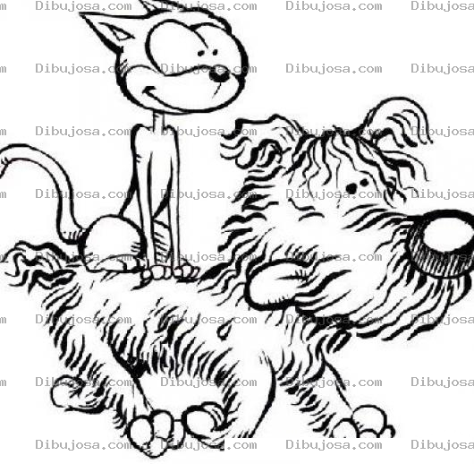 Dibujo para colorear Gato Sobre Perro Para Pintar Y Colorear