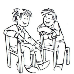 Dibujo para colorear Dibujo De Dos Amigos Hablando Sentados En Dos Sillas De Madera Para Pintar Y Colorear