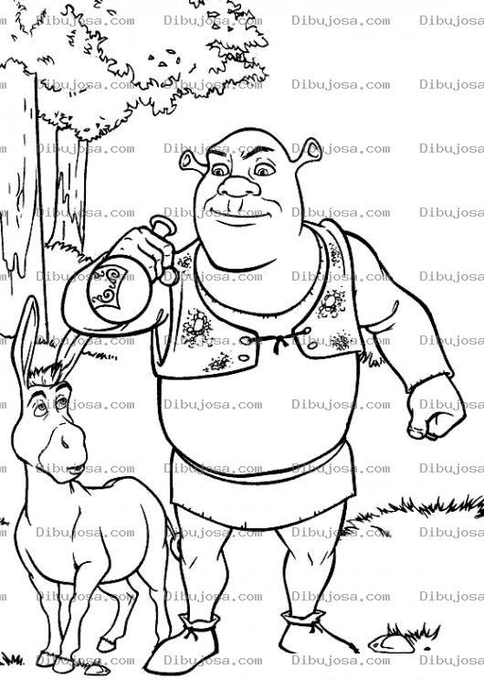 Dibujo para colorear Dibujo De Shreck Con La Posima Magica Para Pintar Y Colorear A Shrek Y Burro