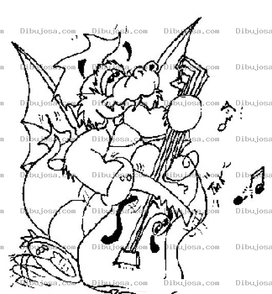 Dibujo para colorear Dragon Guitarrista Dibujo De Dragonsito Tocando Un Chelo Para Pintar Y Colorear Dragon Con Viola