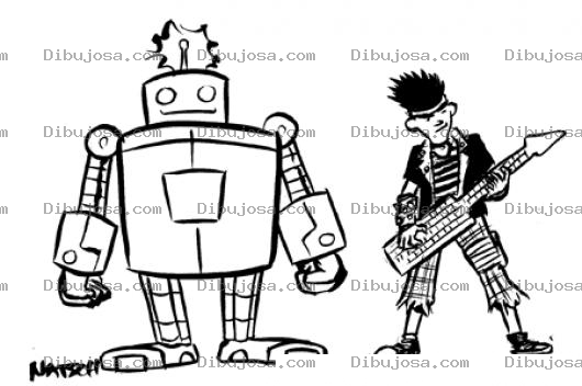 Dibujo para colorear Dibujo De Robot Con Un Rockero Para Pintar Y Colorear Musico Con Su Robot